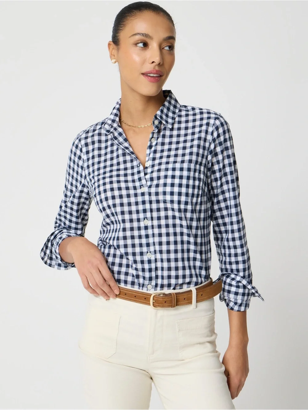 J. Crew Navy and White Gingham Button-Down Shirt in Signature Fit. 100% Cotton.